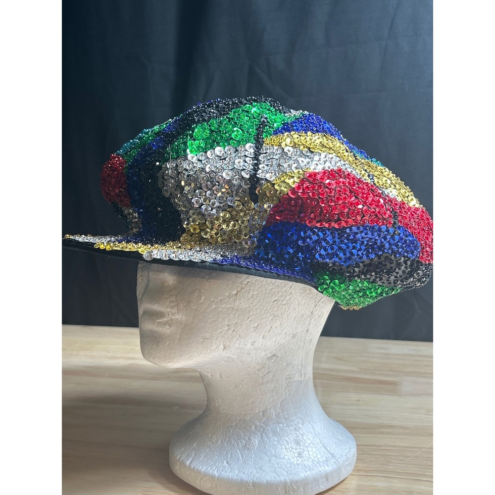 IC Handmade Multicolor Sequin Newsboy Cap Baker Boy Hat One Size Festival 80's